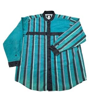 Vintage Frontier Series Shirt Mens XL Teal Striped Western cowboy